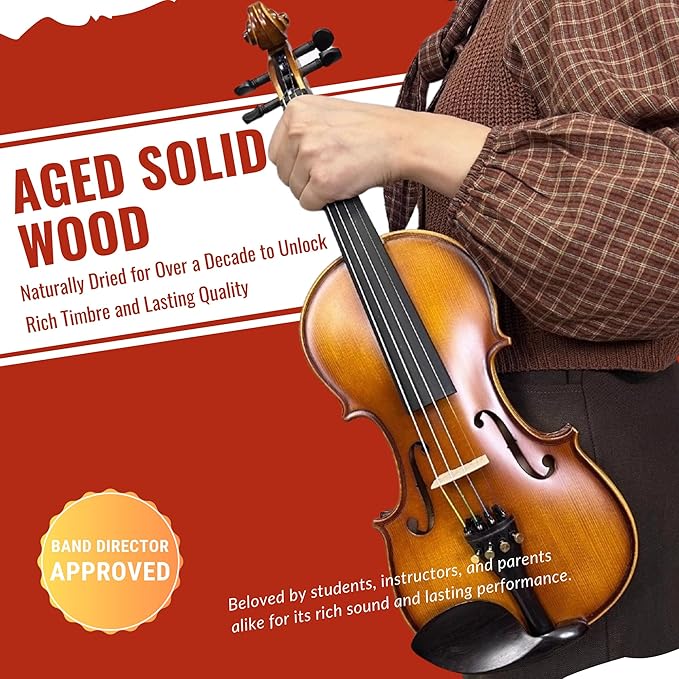 3/4 Violin for Kids, Beginners, Students, Solid Spruce Top, Maple Back Fiddle with Brazilwood Bow, Tuner, Hard Case, Shoulder Rest & More, Perfect Handcraft Gift for Young Musicians