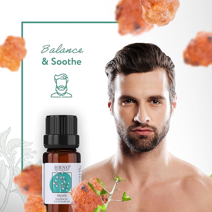 HBNO Myrrh Essential Oil - 1/3 oz (10 ml) Travel Size - Natural Myrrh Oil - Perfect for Cleaning, Aromatherapy, DIY, Soap and Diffuser - Myrrh Essential Oils