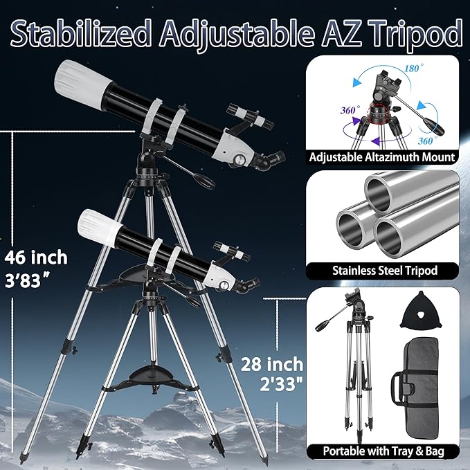 Telescope, 90mm Aperture 900mm Astronomical Refractor Telescope for Adults High Powered - Multi-Coated Professional Telescopes for Astronomy Beginners with AZ Mount, Portable Carry Bag, Phone Adapter