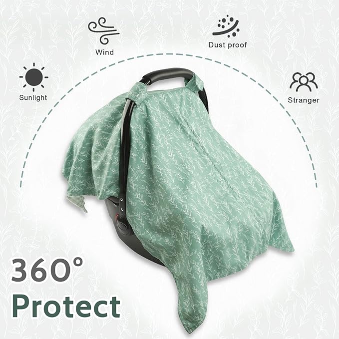 Baby Car Seat Canopy Soft Minky Plush Dotted Backing Baby Car Seat Cover Girls, Infant Carseat Canopy, Stretchy Multi- use Nursing Cover for Stroller/High Chair/Shopping Cart/Car Seat Canopies Sage