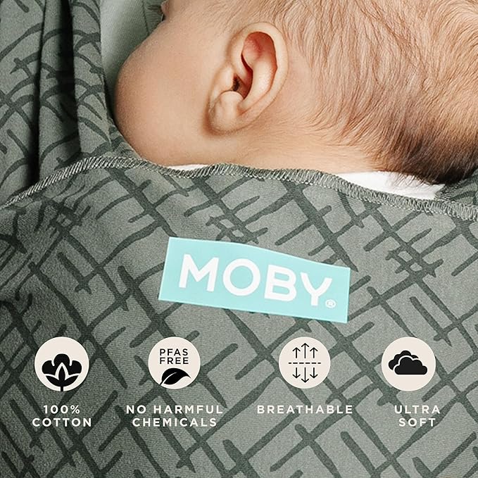 Moby Baby Wrap Carrier Classic for Newborns to Toddlers (8-33lbs), Infant Sling Carrier, Lightweight & Hands Free Design, Adjustable for All Body Types (Olive Etch)