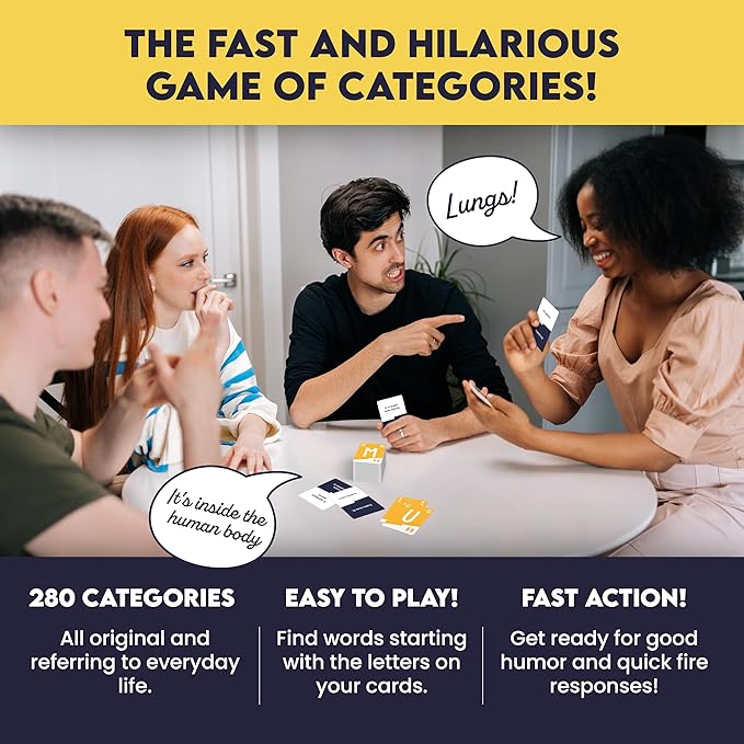 Slingz by Blue Orange Games, Fast and Hilarious Word Card Party Game of Categories for Ages 10 & Up, 2 to 7 Players