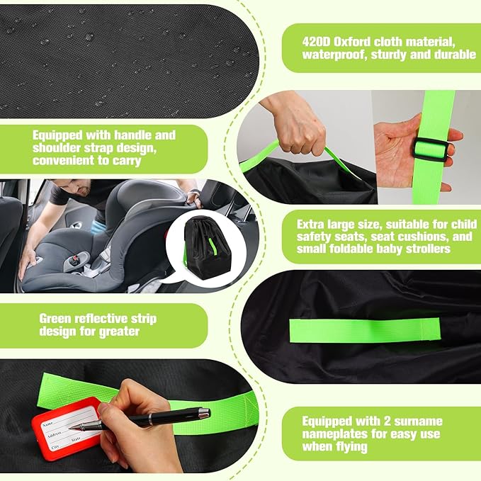 Waterproof Car Seat Bags For Airplane Travel, Durable Carseat Cover For Air Travel Car Seat Travel Bag with Shoulder Straps and 2pcs Luggage Tags For Airplane