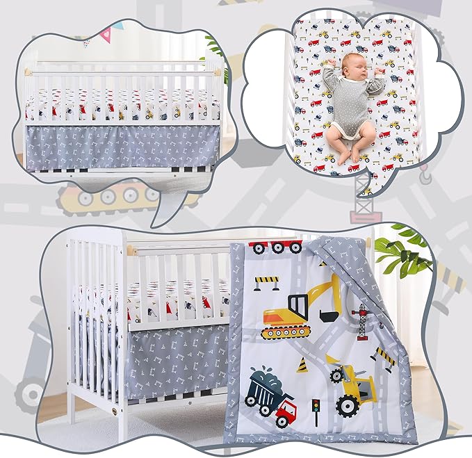 Viviland 3 Pieces Baby Bedding Set for Boy Girls, Baby Bedding Set for Newborn, Infant & Toddler - CAR