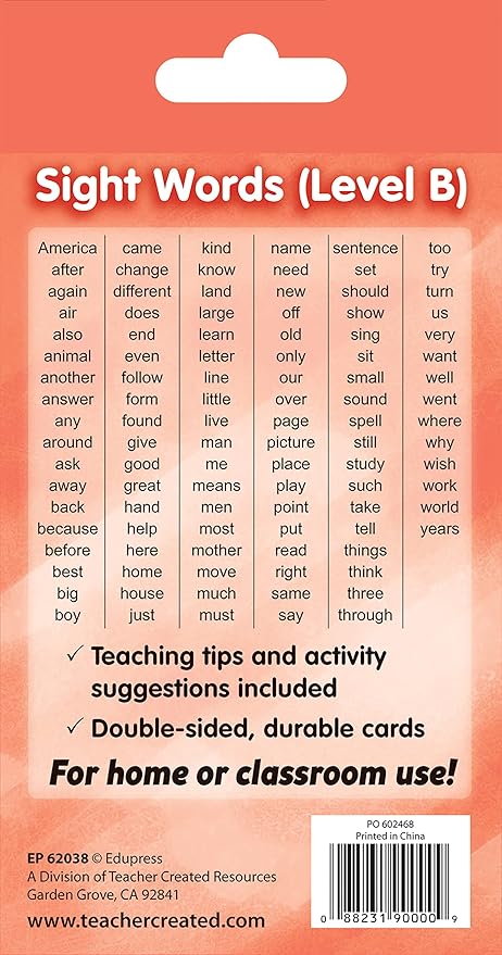 Teacher Created Resources Sight Words Flash Cards - Level B (EP62038)
