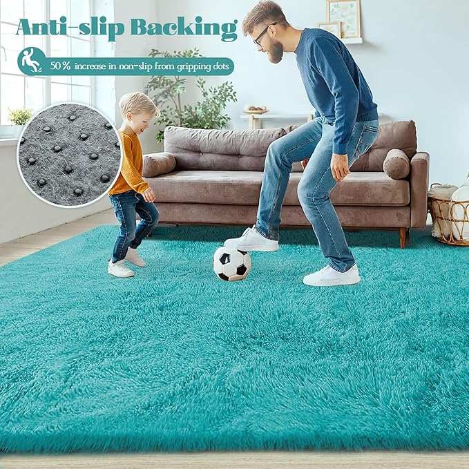 4x6 Area Rug for Living Room: Fluffy Shag Soft Washable Rugs Fuzzy Plush Indoor Carpet for Bedroom Nursery Playroom Dorm Kids Girls Boys Room (Teal Blue, 4'x6')