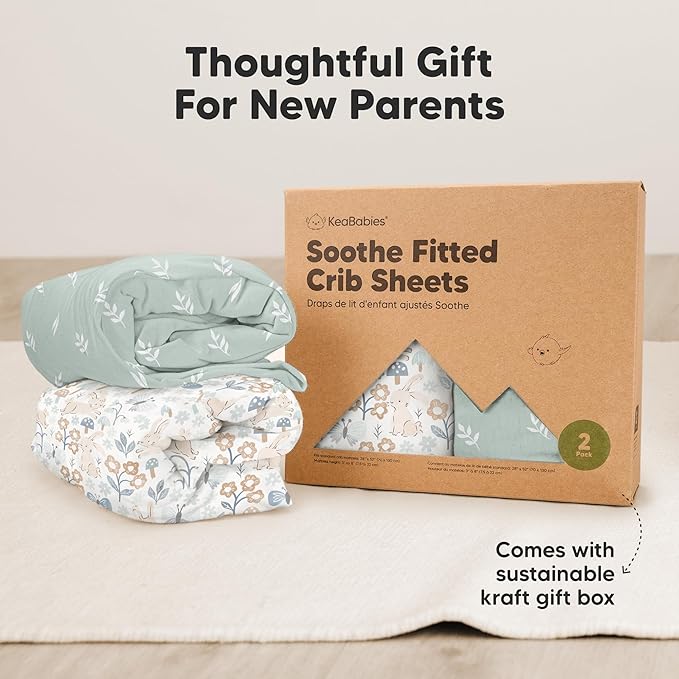 KeaBabies 2-Pack Organic Crib Sheets for Boys, Girls - 52x28 Fitted Crib Mattress Sheet Neutral, Breathable Jersey Cotton Cover for Baby Bed, Toddler Mattress, Soft & Cute Prints (Prairie)