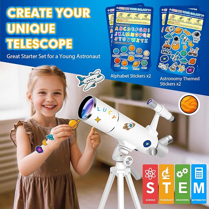 Hawkko Telescope for Adults & Kids – 80mm Aperture 500mm Telescopes for Adults Astronomy, (20X-150X) Portable Refractor Telescope Kit for Beginners with Decorate Stickers, AZ Tripod, Phone Adapter