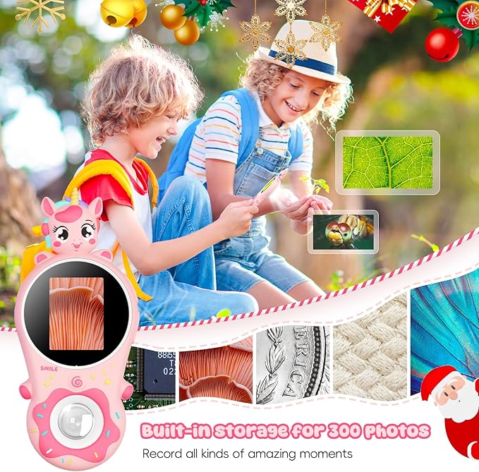 Kids Microscope,Ashfly 200X Magnifier for Kids,Mini Pocket Portable Digital Microscope for Educational Science Toys,Birthday Gifts for Age 3 4 5 6 7 8 Girls