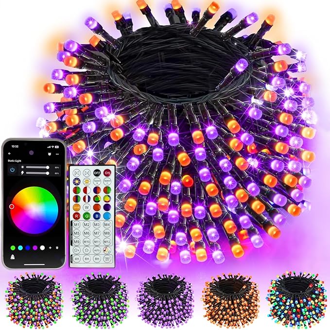 240LED Smart Color Changing Halloween Lights App Control, 95FT Waterproof RGB Music Sync Xmas Fairy String Light with Remote & Timer, Twinkle Christmas Tree Lights Outdoor Indoor Halloween Decorations