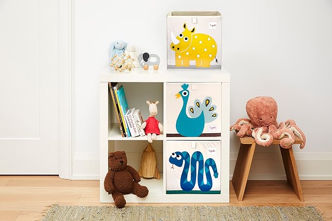 3 Sprouts Toy Storage Organizer: Toy Box Cube Organizer for Playroom, Nursery - Foldable Storage Bin - Rhino