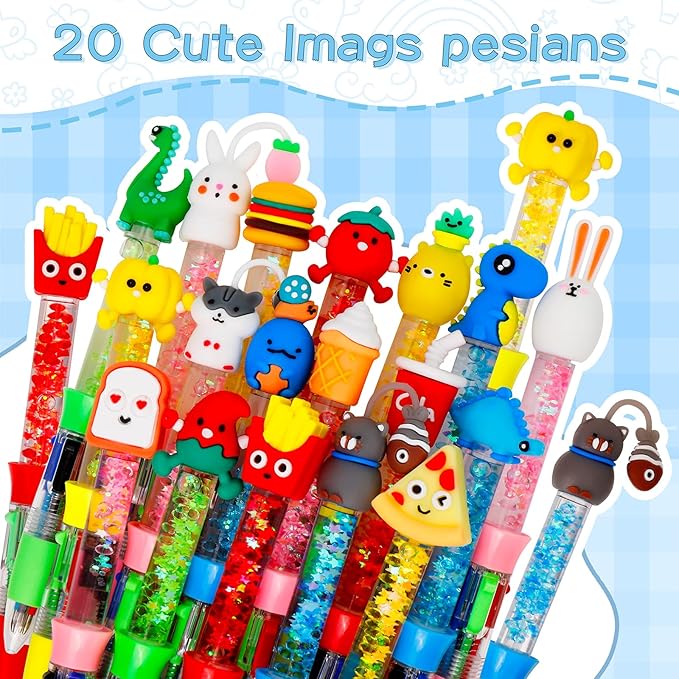 20Pcs Multicolor Pens in One 4-in-1 Cute Pens Bulk for Kids, Ballpoint Pen for Birthdays and Children's Parties, Fun Gifts Assorted Ink Kawaii Pen