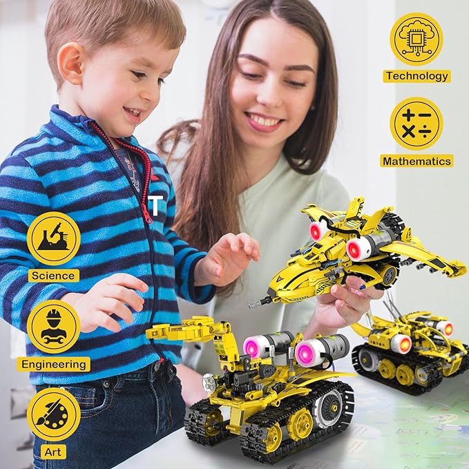 5 in 1 STEM RC Robot Building Kit, 673PCS Remote & App Controlled Jets Building Blocks Set, Robotic Technic Creative Toys, DIY Build Science Learning Gift for Boys Girls Age 6 7 8 9 10 11 12+
