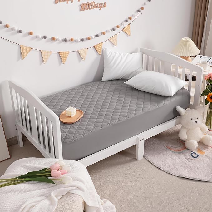 NTBAY 2 Pack Waterproof Mini Crib Mattress Protector, Quilted 24"x38" Fitted Mattress Cover - Machine Washable - Soft and Breathable Baby Mattress Pad Sheet for Mini Crib and Baby Playards, Smoke Grey