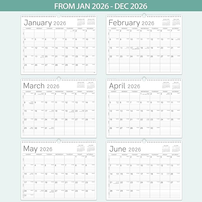 2026 Wall Calendar - 2026 Calendar from Jan. 2026 - Dec. 2026, 14.6" x 11.4", 12 Months Wall Calendar 2026, Thick Paper, Twin-Wire Binding, Simple Design