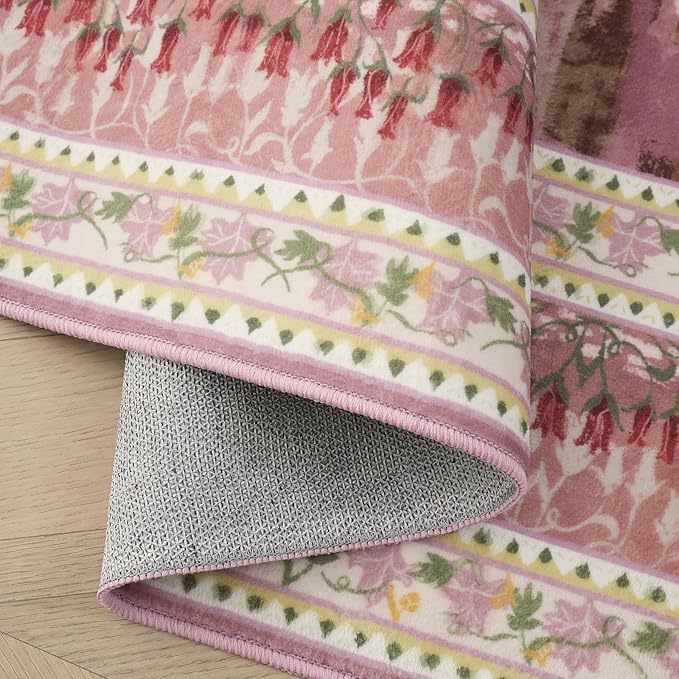 2x3 Rug Impressionist-Style Vintage Indoor Door Mat Machine Washable Small Area Rug Non-Slip Low Pile Throw Rugs for Entryway Kitchen Front Door Indoor Entrance Entry Kids Room, Pink