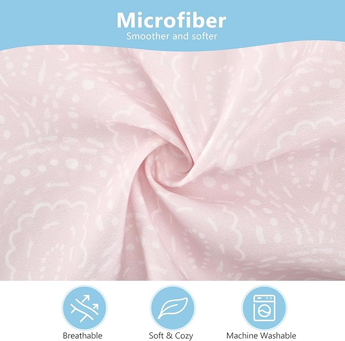 TILLYOU Toddler Pillowcase 2 Pack with Envelope Closure,13" x 18" Silky Soft Microfiber Travel Kids Pillowcase for Boys and Girls, Lucky Pony Peace Dove&Big Pink Flower