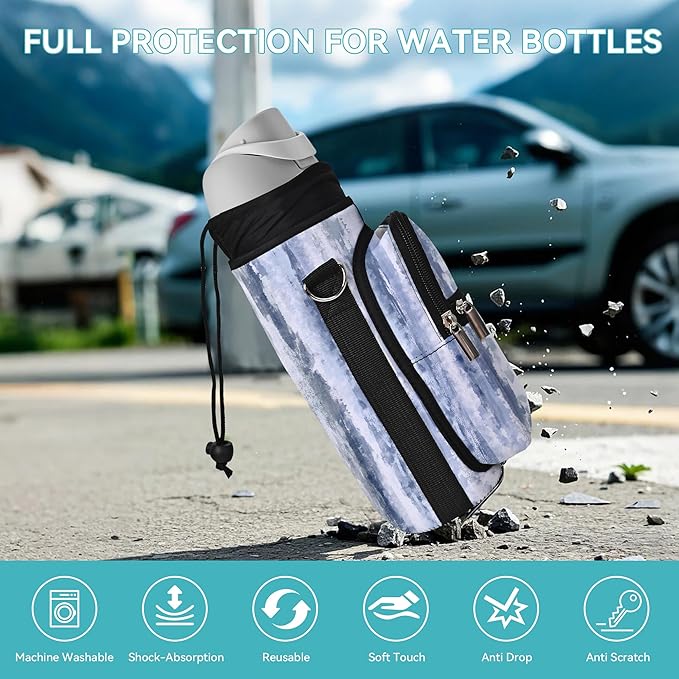 25/32/40/64oz Water Bottle Bag Holder Carrier-Insulated Crossbody Sling Case Sleeve with Strap & Pockets for Men Women Gym Cycling Travel Walking Hiking Camping