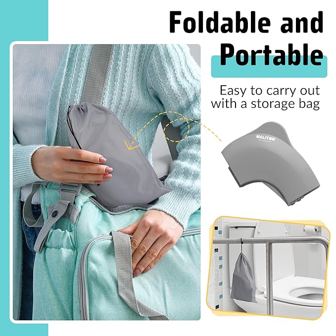 Travel Potty Seat for Toddler & Kid, Maliton Portable Potty Seat with Storage Bag, Foldable Potty for Toddler Travel, Non-Slip Potty Training Toilet Seat Cover with Splash Guard (Grey)