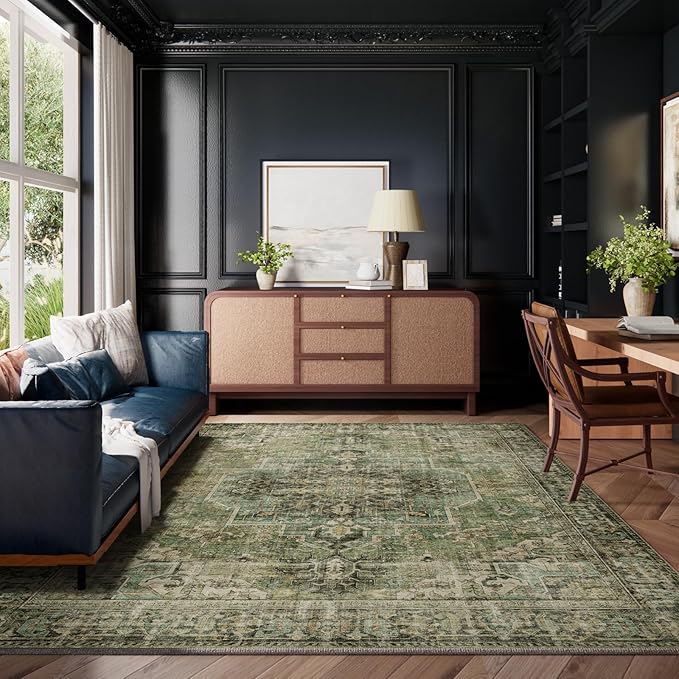 10x14 Area Rugs for Living Room: Washable Bedroom Rug Boho Vintage Rugs Stain Resistant Non Slip Low Pile Soft Lightweight Carpet for Kitchen Dining Room Farmhouse Nursery Kids Room