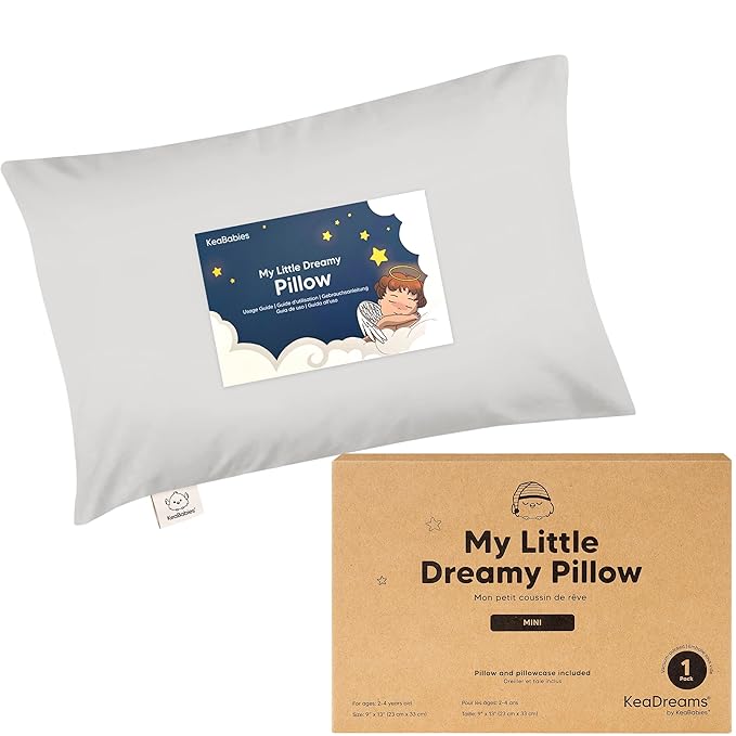 Mini Toddler Pillow with Pillowcase - 9x13 My Little Dreamy Travel Kids Pillow for Sleeping, Toddler Bed, Small, Tiny, Organic Cotton Pillowcase, Soft & Breathable, Kids 2-4 Years Old (French Gray)