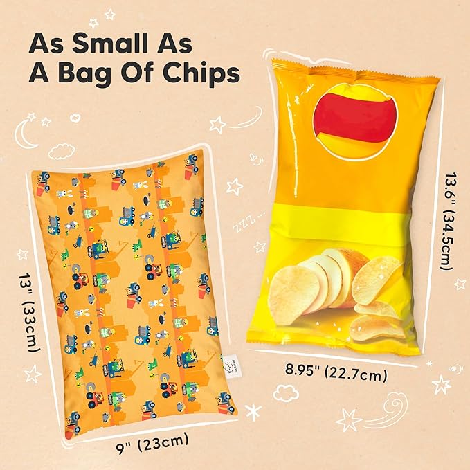 Mini Toddler Pillow with Pillowcase - 9x13 My Little Dreamy Travel Kids Pillow for Sleeping, Toddler Bed, Small, Tiny, Organic Cotton Pillowcase, Soft & Breathable,Kids 2-4 Years Old (Little Builders)