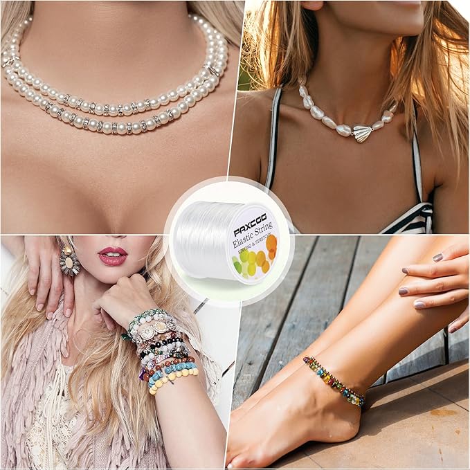 PAXCOO 12 Rolls Elastic String for Bracelets, Stretch Magic Elastic String Bead Cord Jewelry Thread for Bracelet, Necklaces, Clay Beads, Pony Beads (White)