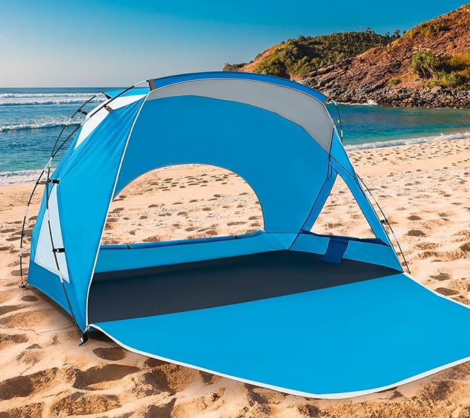 Beach Tent, Portable Sun Shelter for 2/3/4/6-8 Person with UPF 50+ UV Protection, Easy Setup Waterproof Beach Shade Canopy Cabana for Family Outdoor and Picnics, Fishing with Carrying Bag