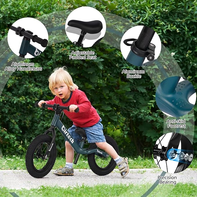 12" Balance Bike for 2, 3, 4, 5 Year Old Boys and Girls, Lightweight Nylon Frame Toddler Training Bike No Pedal Bikes for Kids with Adjustable Seat and Air Tires