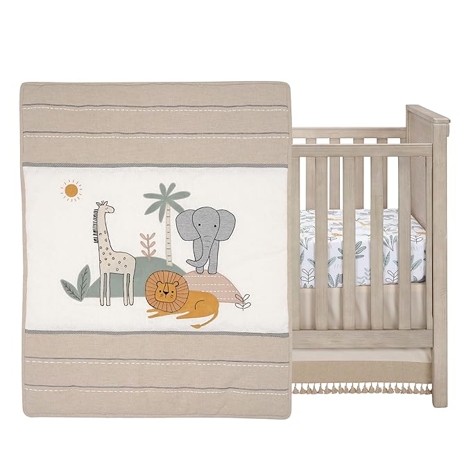 Lambs & Ivy Jungle Adventure Linen/Cotton 3-Piece Nursery Baby Crib Bedding Set