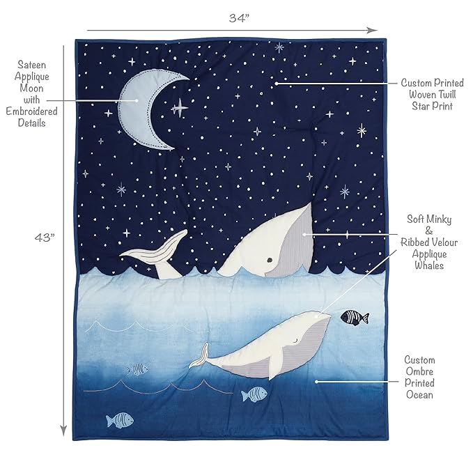 Lambs & Ivy Bubbles & Squirt 3-Piece Whale/Ocean Aquatic Baby Crib Bedding Set