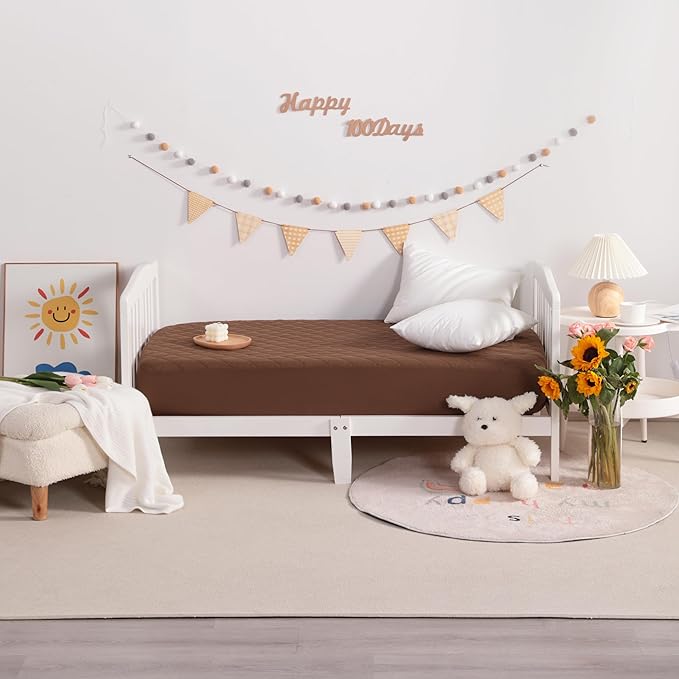 NTBAY 2 Pack Waterproof Mini Crib Mattress Protector, Quilted 24"x38" Fitted Mattress Cover - Machine Washable - Soft and Breathable Baby Mattress Pad Sheet for Mini Crib and Baby Playards, Brown