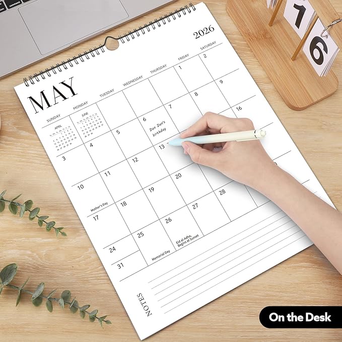 Wall Calendar 2026-2027, 18 Month Calendar from January 2026 to June 2027 14.5" x 11.8" Large Desk Calendar with Twin-Wire Binding for Home Office Planning Personal Organisers, Blank Style