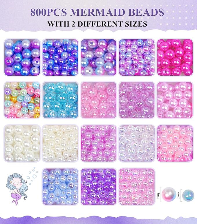 DUDUCOFU 900Pcs Mermaid Bracelet Making Kit for Girls Kids Charm DIY Beads for Jewelry Making, Friendship Bracelet Kit with Ocean Pearl Shell Butterfly Beads for Bracelet Necklace Making