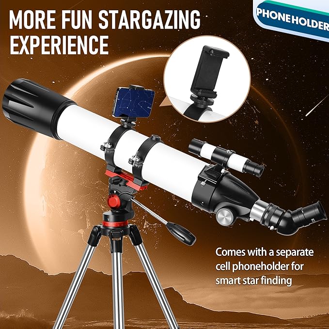 Dianfan Telescope,90mm Aperture 800mm Telescopes for Adults Astronomy,Portable Professional Refractor Telescope for Beginners,with Stainless Tripod & Phone Adapter,Carry Bag