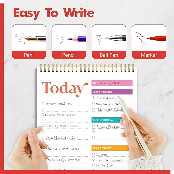 To Do List Notepad, Daily Planner Notebook with 52 Tear-off Sheets, Undated Writing Organizer for Daily Tasks and Goal, Coiled Task Track Checklist Productivity Pad for Office, Classroom, Home, School