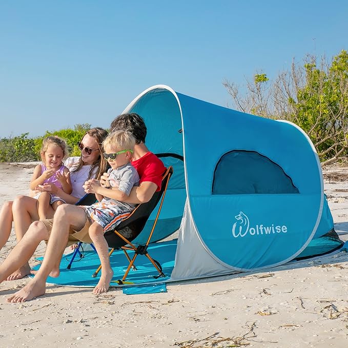 WolfWise UPF 50+ Easy Pop Up 3 Person Beach Tent Sport Umbrella Instant Sun Shelter Tent Sun Shade Canopy