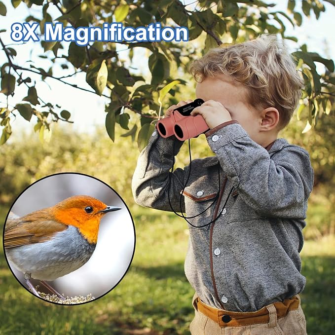 Pink Binoculars for Kids Ages 4-12, Durable & Lightweight Outdoor Telescope for Girls, Educational STEM Toy with Clear Vision, Adjustable Focus, Carry Bag (Perfect for Bird Watching, Camping, Travel)