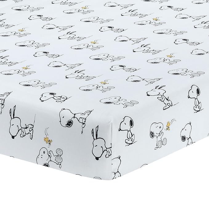 Lambs & Ivy Classic Snoopy White/Black/Gray 3-Piece Baby Crib Bedding Set