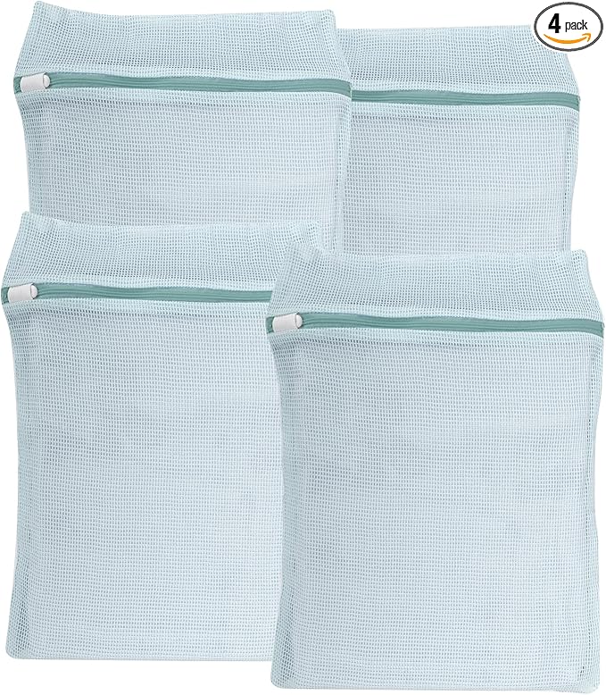 4-Piece Blue Medium Durable Organic Cotton Mesh Laundry Bags with Sturdy Zippers and Breathable Mesh are Delicate Laundry Bags for Underwear, Clothes, Pants and Socks