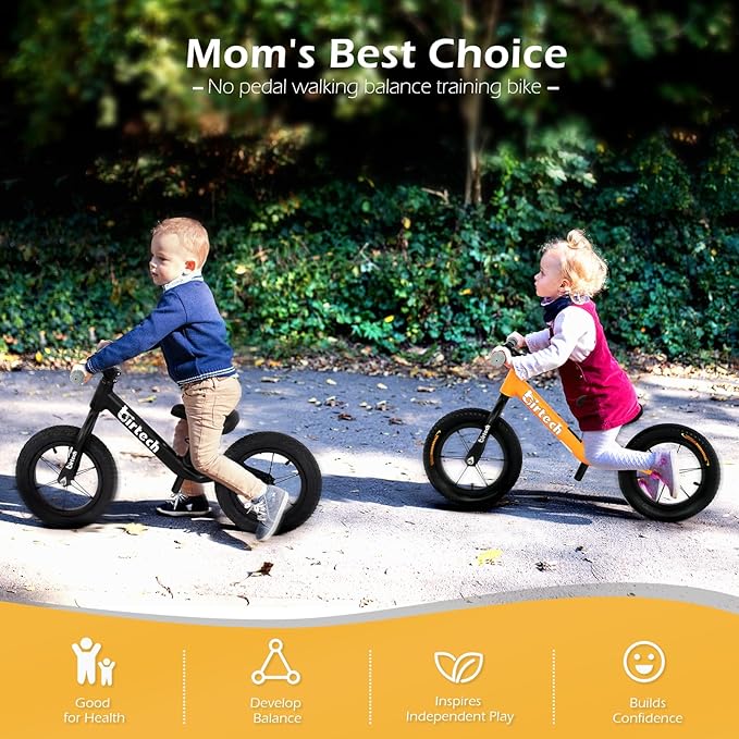 12" Balance Bike for 2, 3, 4, 5 Year Old Boys and Girls, Lightweight Nylon Frame Toddler Training Bike No Pedal Bikes for Kids with Adjustable Seat and Air Tires