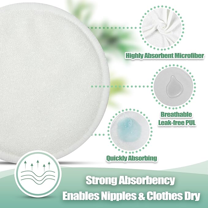 wegreeco Nursing Breast Pads (14 Pack) + Laundry Bag & Travel Storage Bag, 4.7 inch - Washable & Reusable Breastfeeding Nursing Pads (Plain Shape, Blue Wave, Large)