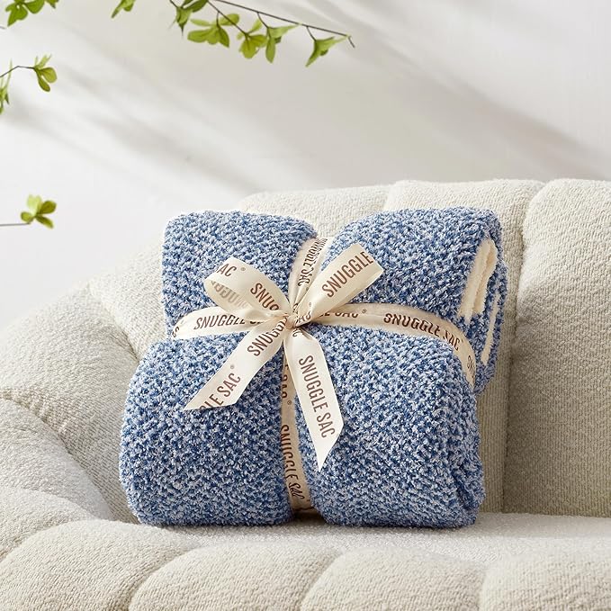 Snuggle Sac Royal Blue Throw Blankets for Couch, Super Soft Warm Blankets Cozy Knit Fuzzy Plush Lightweight Throws for Sofa, Bed,Living Room, Royal Blue, 50x60 inches