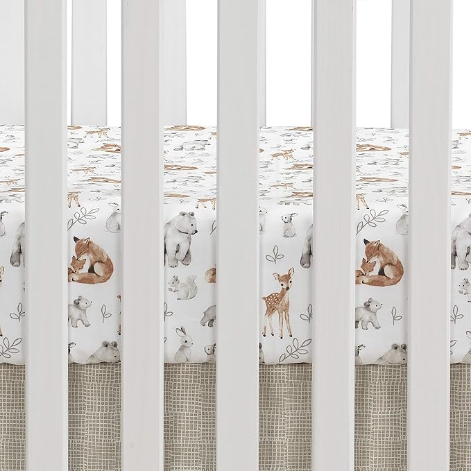 Lambs & Ivy Painted Forest 4-Piece Crib Bedding Set - Gray, Beige, White