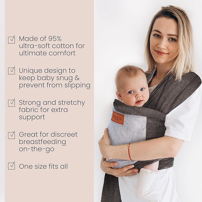 Baby Wraps Carrier Newborn to Toddler – Soft, Hands-Free & Stretchy – Cotton – Ergonomic, Breathable, Machine Washable – Newborn Baby Sling Carrier – Adjustable Fit (8-35 lbs)