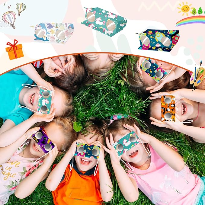 Shappy 30 Pcs Cardboard Folding Binoculars with Coloring Markers Paintable Make Your Own Paper Binocular 3x Magnification DIY Craft Toys for Boys Girls Birthday Party Supplies Class Activity