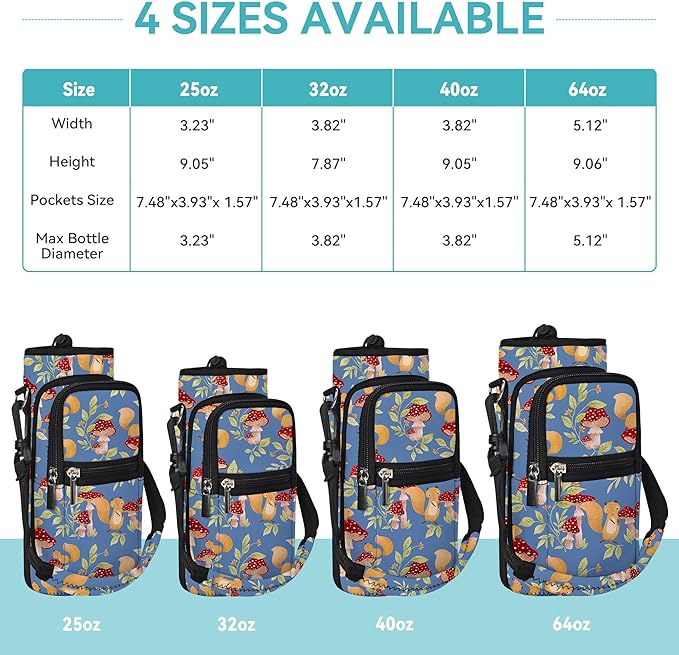 25/32/40/64oz Water Bottle Bag Holder Carrier-Insulated Crossbody Sling Case Sleeve with Strap & Pockets for Men Women Gym Cycling Travel Walking Hiking Camping