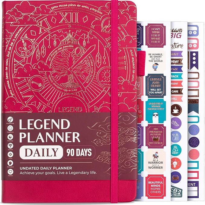 Legend Planner Daily for 3 Months – Undated Monthly Weekly & Daily Planner to Hit Goals. Organizer & Productivity Journal, A5 (Hot Pink)