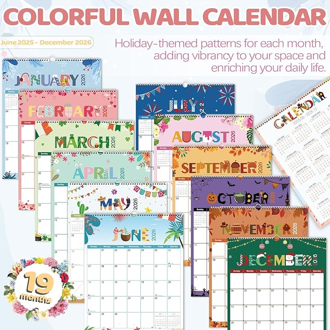 GuassLee Wall Calendar 2025-2026, Vertical Wall Calendar 2025, Jun. 2025 to Dec. 2026, 14" X 11" 19-Month Paper Hanging Planner Wall with Thick Paper for Office Home Planning & Organizing
