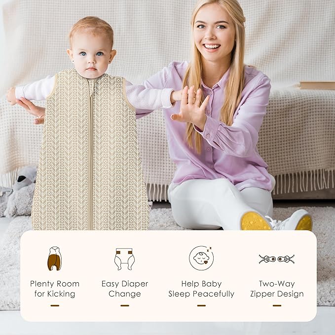 SWEET DOLPHIN Baby Sleep Sack 18-24 Months - 100% Cotton 2-Way Zipper TOG 0.5 Infant Wearable Blanket, Newborn Essentials Toddler 3 Pack Sleeping Sacks - Brown